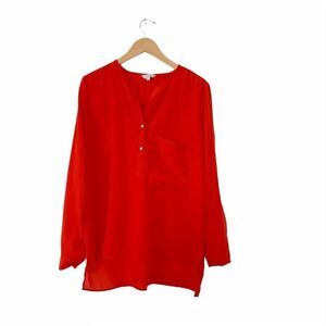 Alfred Sung Pure Red Hi/Lo Semi Sheer Blouse
